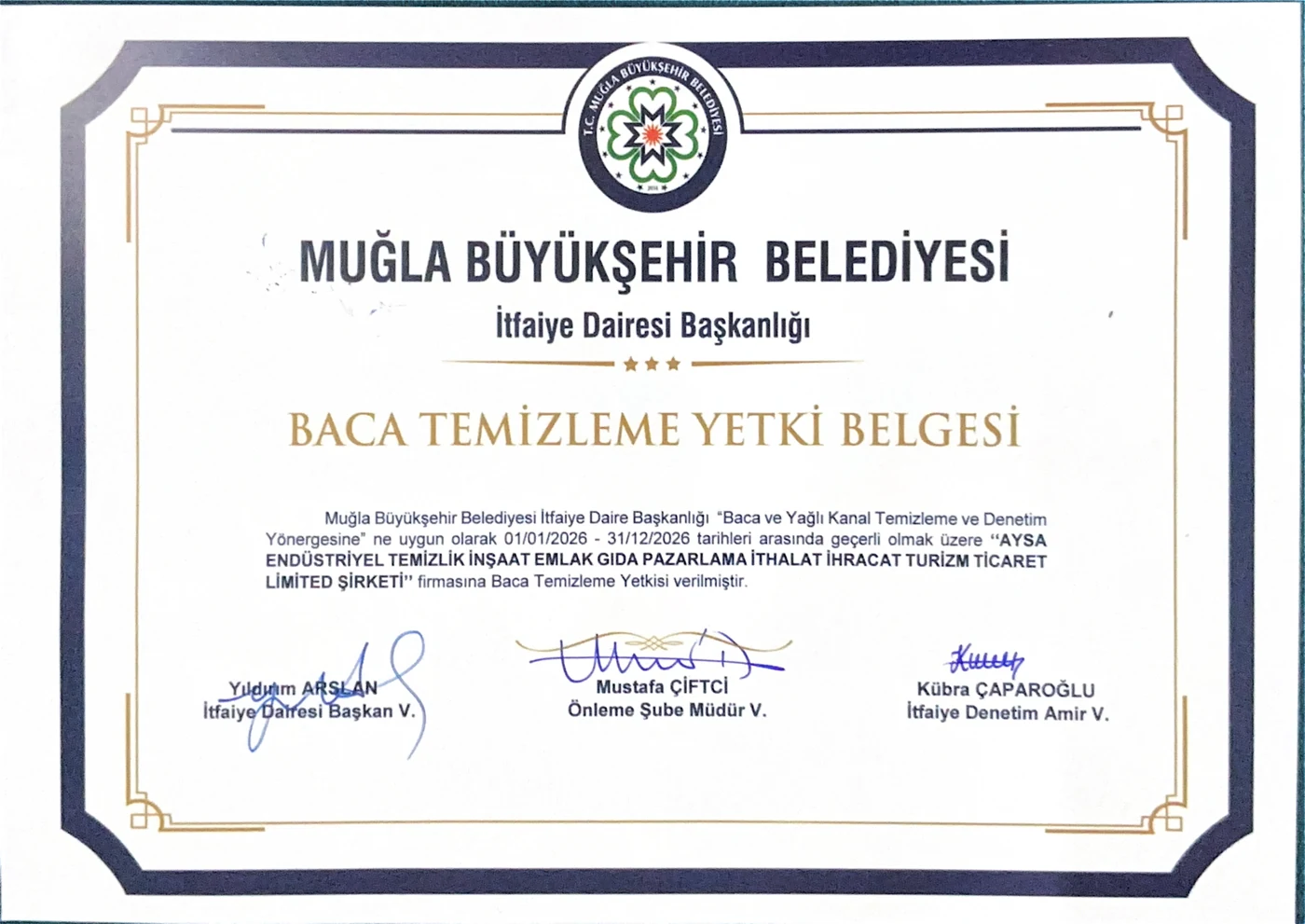 Baca Temizleme Yetki Belgesi